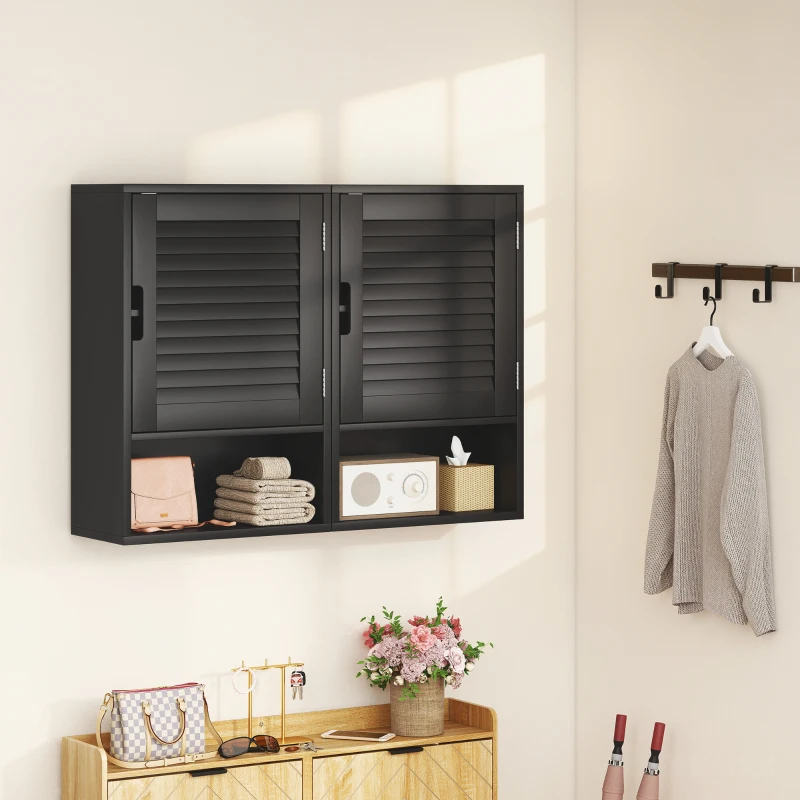HOMCOM Armadietto Bagno a Parete con Ripiano Regolabile e Anta Ammortizzata, 40x20x60 cm, Nero