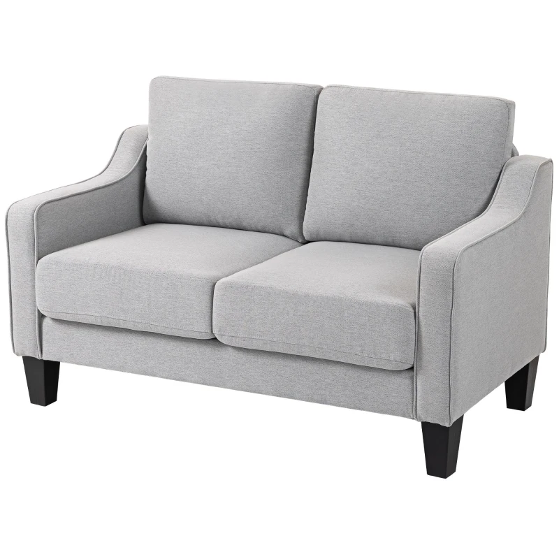 HOMCOM Canapea modernă cu 2 locuri, compactă, din țesătură cu efect de in, 136x77x86 cm, gri deschis