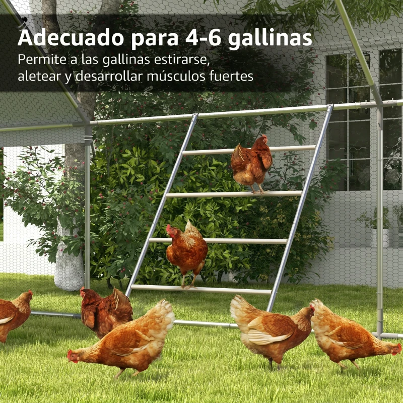 PawHut Percha para Gallinas de 4 Niveles de Madera y Acero para 4-6 Gallinas 140x86 cm para Gallineros de Tubos 25 mm Natural