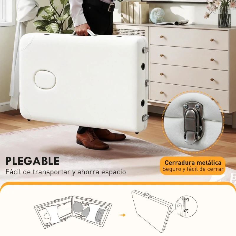 HOMCOM Camilla Masaje Plegable de Aluminio con Altura Ajustable 3 Zonas Reposacabezas Reposabrazos Blanco
