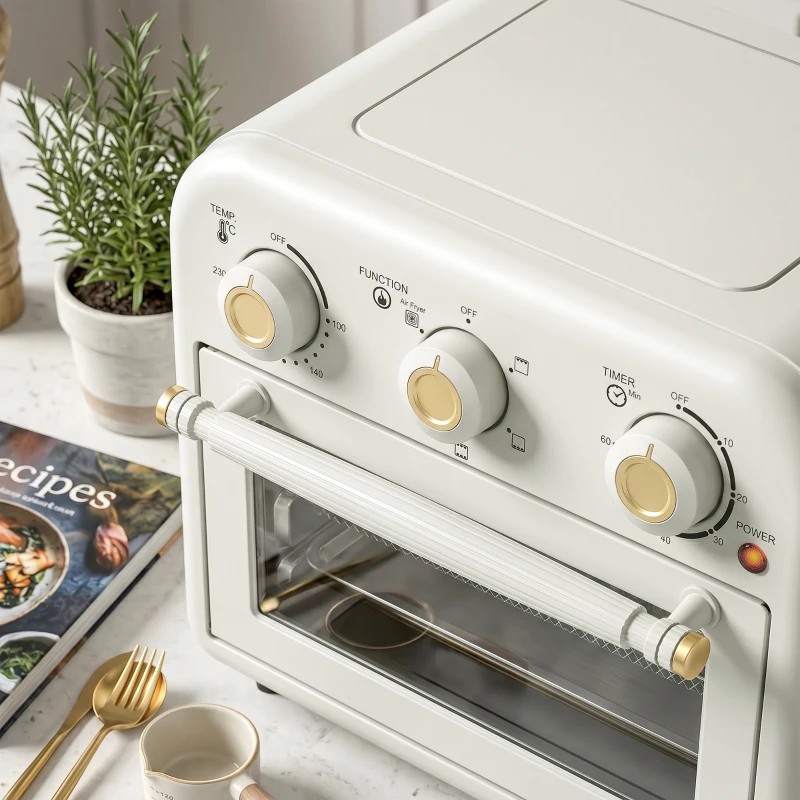 HOMCOM Four Friteuse à Air Chaud 12L, Four à Air Chaud Convection 1200 W avec Plaque de Cuisson, Panier de Friture, Crème