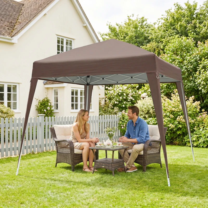 Outsunny Carpa Plegable 2,4x2,4 m Pop-up Cenador de Jardín Altura Ajustable con Bolsa de Transporte Anti-UV Impermeable Café