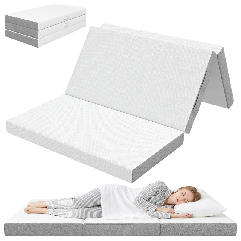 HOMCOM Matelas Pliable 195x120 cm, 10 cm, Housse Lavable, Idéal pour Invités/Camping
