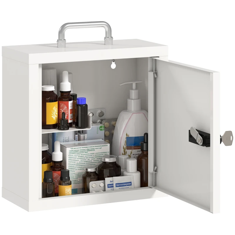 HOMCOM Wall Mount Medicine Cabinet with Combination and Key Lock, 2 Tier Stainless Steel First Aid Cabinet, White