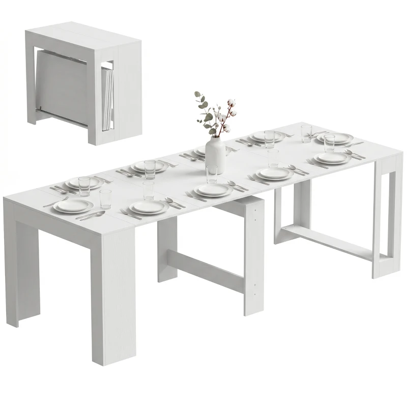 HOMCOM Table Extensible Convertible en Console pour 10 Personnes, Blanc