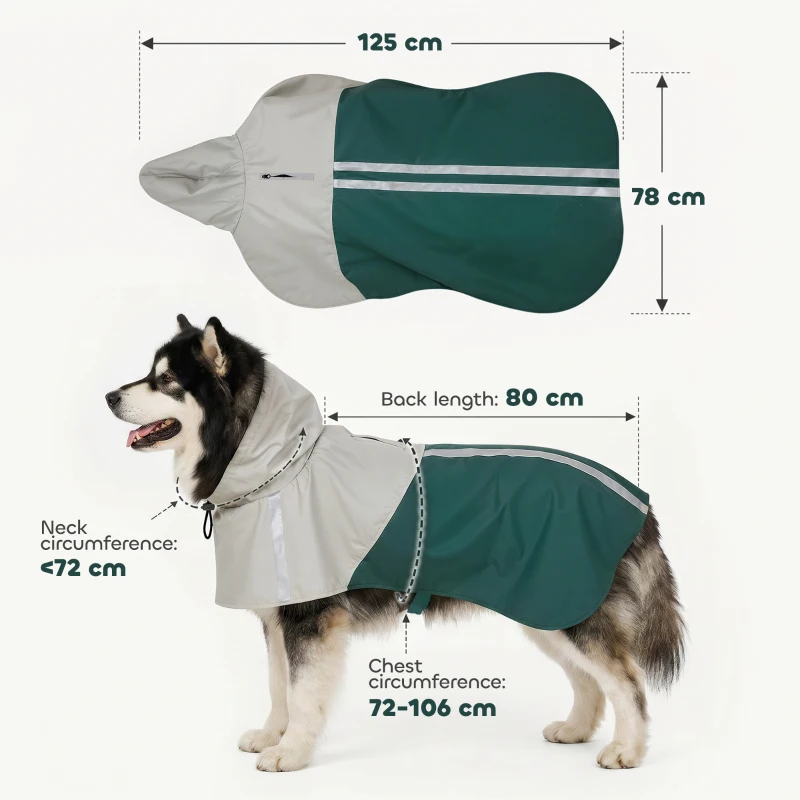 PawHut Dog Raincoat with Hood, Waterproof & Breathable Rain Jacket with Leash Hole, for Extra Large Dogs, Green, XL