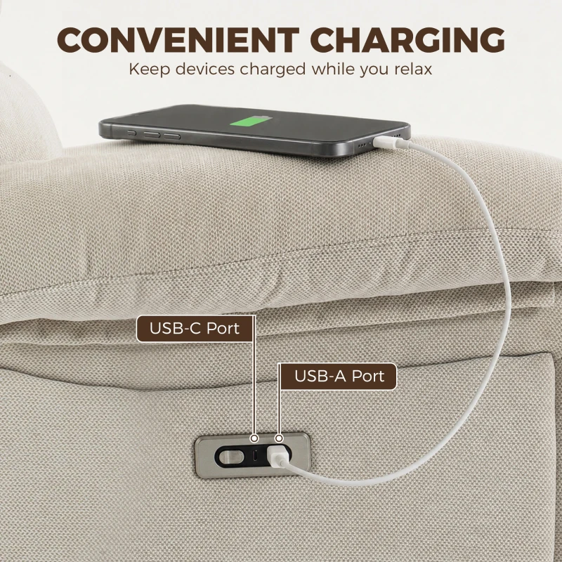 HOMCOM Fauteuil Releveur Électrique Massage et Chaleur Fauteuil Relax Électrique Chenille Ports USB Dossier Inclinable Crème