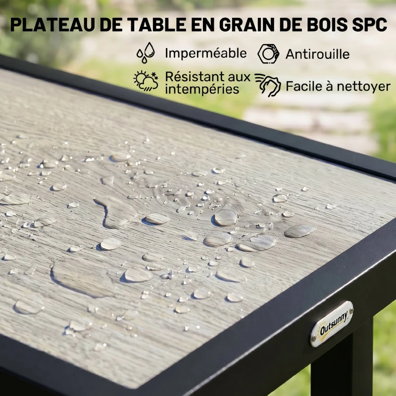 Outsunny Table basse de jardin rectangulaire table de jardin avec plateau SPC à effet bois en métal, 100 x 52 x 46 cm, noir