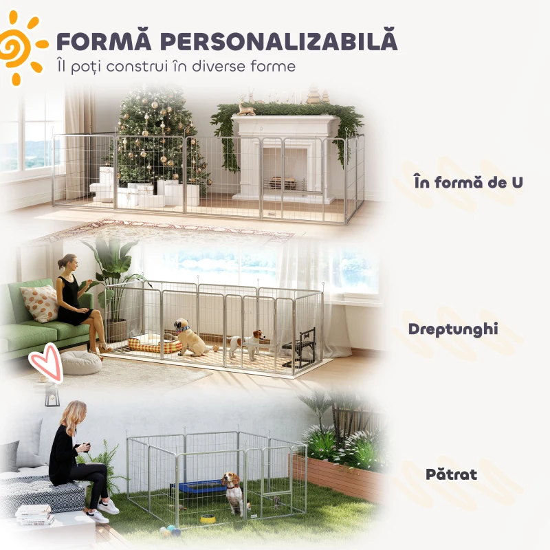 PawHut Țarc pentru Câini cu 8 Panouri Modulabile, Pliabil, cu Ușă din Oțel, Înălțime 80 cm, Argintiu