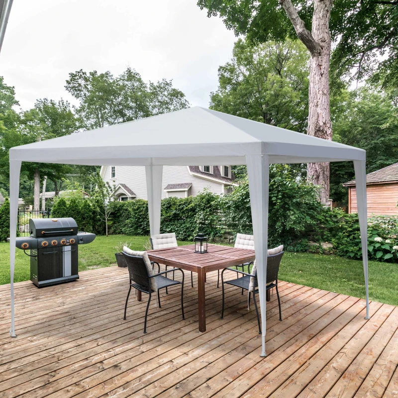 Outsunny Carpa Desmontable 3x3x2,45m Pabellón de Jardín de Tubo de Acero Anti-UV Pérgola Cenador para Terraza Patio Playa Blanco