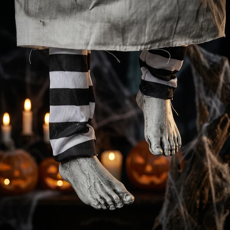 HOMCOM 80 cm Halloween Animated Hanging Creepy Girl on Swing Decoration, Kicking Legs, Sound and Touch Activated