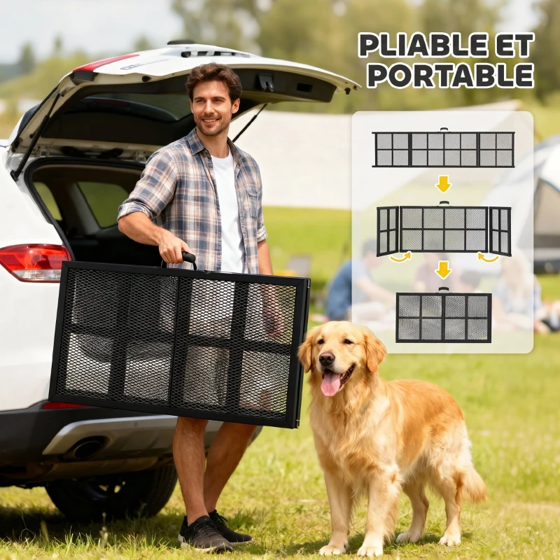 PawHut Rampe pour Chien Pliable en Acier, Escalier pour Chien avec Surface Antidérapante, Charge 180 kg, 191 x 50 x 4 cm, Noir