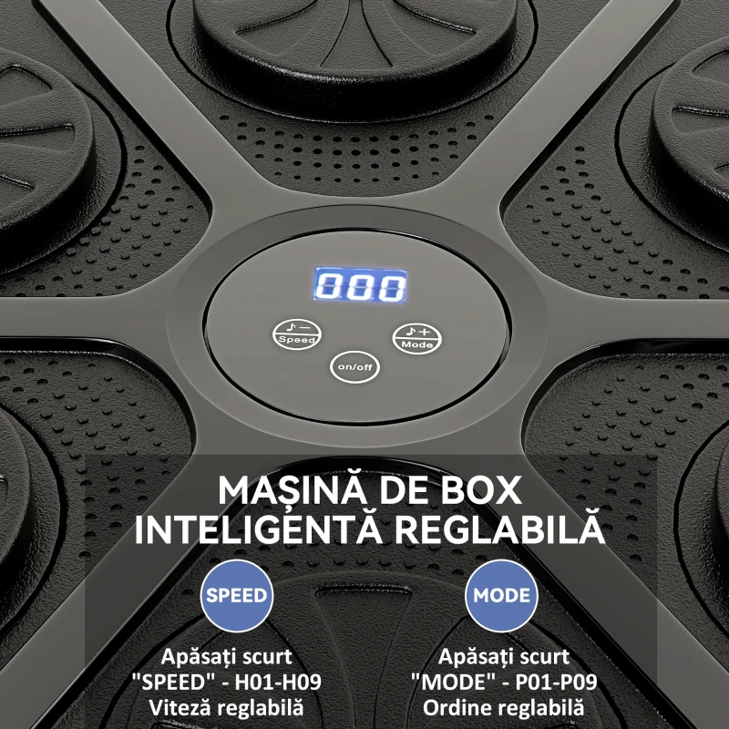 SPORTNOW Aparat de Box Muzical Montat pe Perete cu 9 Viteze, Conexiune Bluetooth și Mănuși, 41.8x44.6x7.5 cm, Negru și Albastru