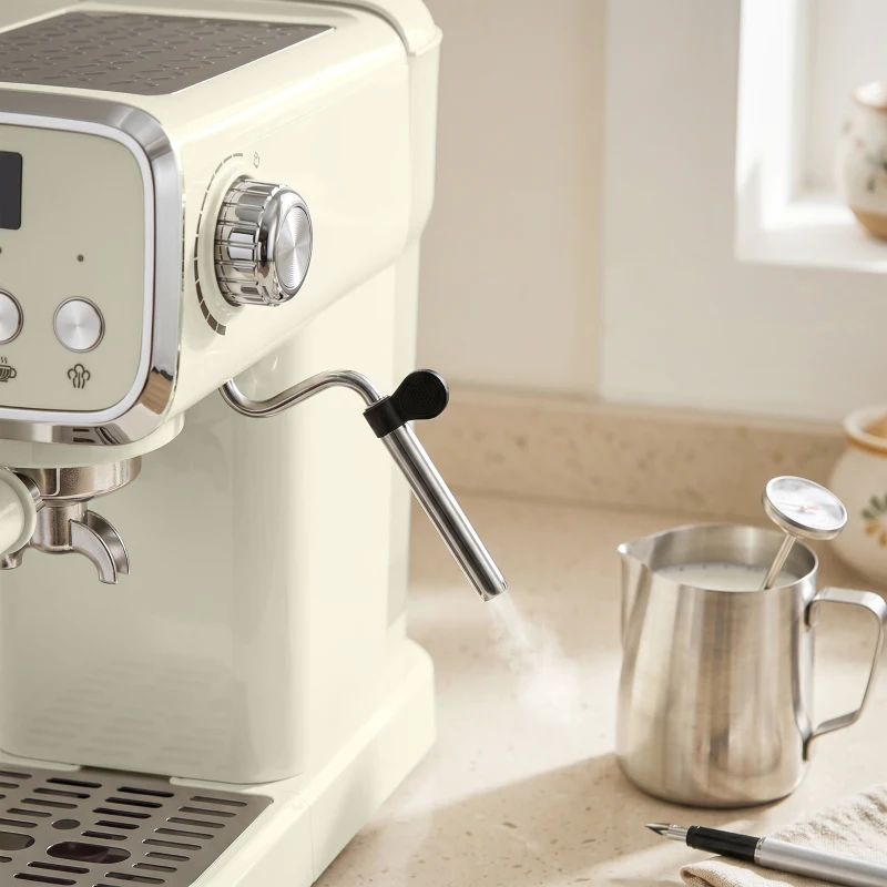 HOMCOM Machine à Expresso avec Buse Vapeur à Mousse de Lait, Cafetière 20Bars, Réservoir d'Eau Amovible 1,2 L, Crème