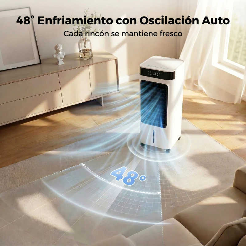 HOMCOM Climatizador Evaporativo 3 en 1 con Depósito de 7 L Oscilación 48° 3 Velocidades 3 Modos Temporizador 24h Blanco