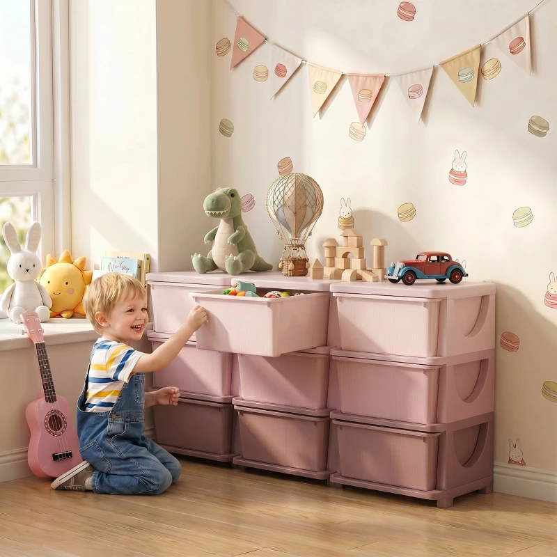HOMCOM Kids Storage Unit, with Nine Drawers - Pink