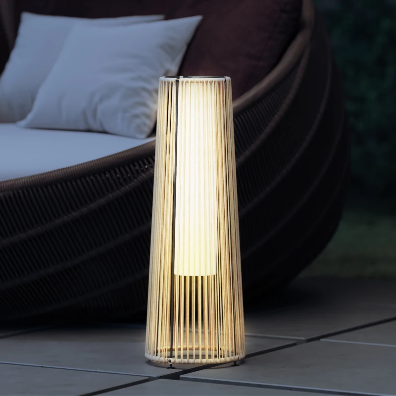 Outsunny Farola Solar Exterior de Ratán Sintético con Luces LED Encendido y Apagado Automático Impermeable Ø21,5x61 cm Natural