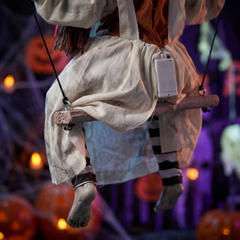 HOMCOM 80 cm Halloween Animated Hanging Creepy Girl on Swing Decoration, Kicking Legs, Sound and Touch Activated