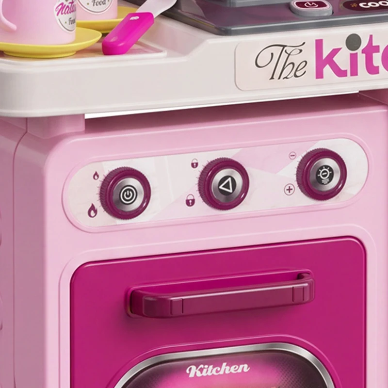 AIYAPLAY Kids Kitchen with 33 Pieces, Lights, Sounds, Storage, for Ages 3-6 Years, Pink