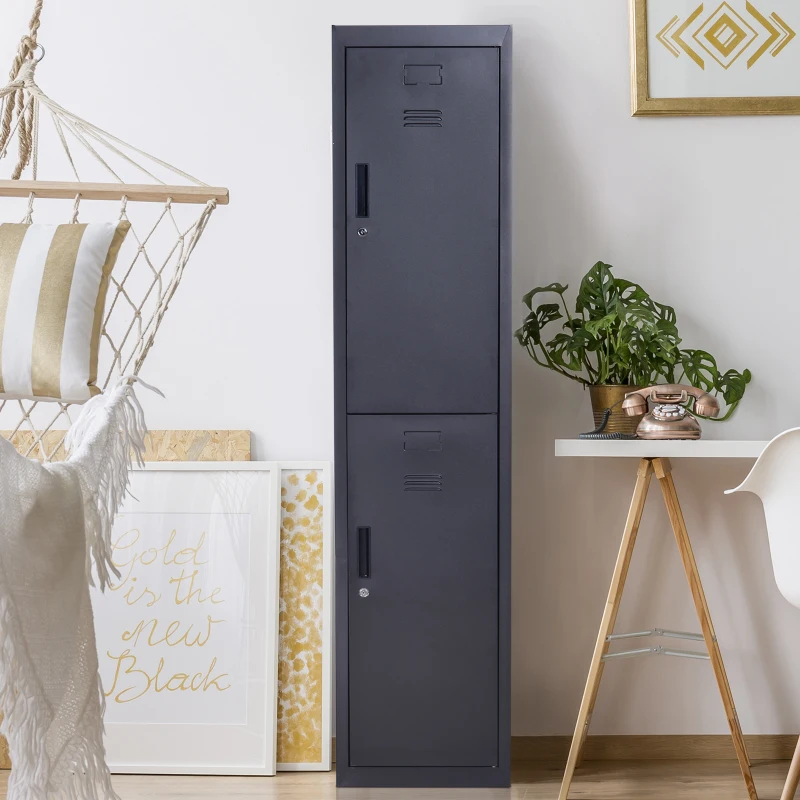 Vinsetto Armoire à casiers à 4 niveaux, casier vestiaire métallique avec 2 portes verrouillables à 2 clés, 38x46x180cm, noir