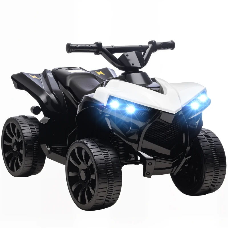 AIYAPLAY ATV Electric pentru Copii 6V, Mașină cu 4 Roți cu Muzică și Faruri LED, pentru Vârste 3-8 Ani, Alb, Negru