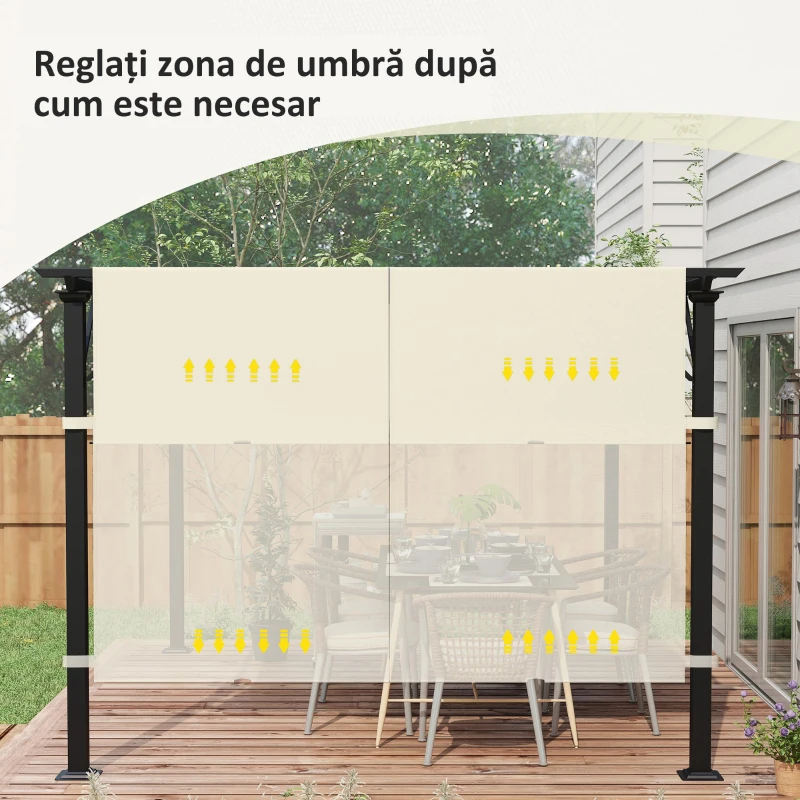 Outsunny Husă pentru Foișor Pergolă 3x3 m din Poliester cu Buzunare și Curele, 488x122 cm, Crem Alb