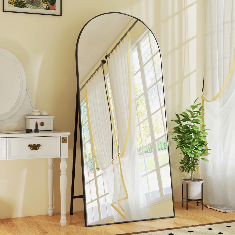 HOMCOM Espejo de Cuerpo Entero 180x80 cm Marco de Aluminio Independiente Apoyado y de Pared Negro