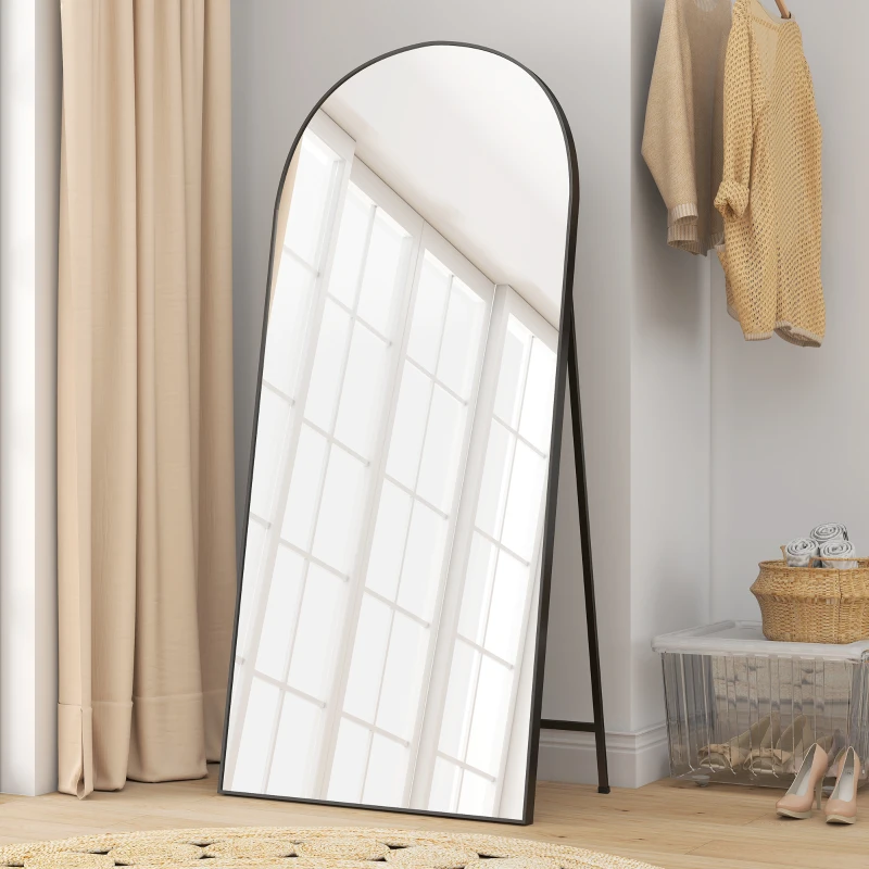 HOMCOM Espejo de Cuerpo Entero 180x80 cm Marco de Aluminio Independiente Apoyado y de Pared Negro