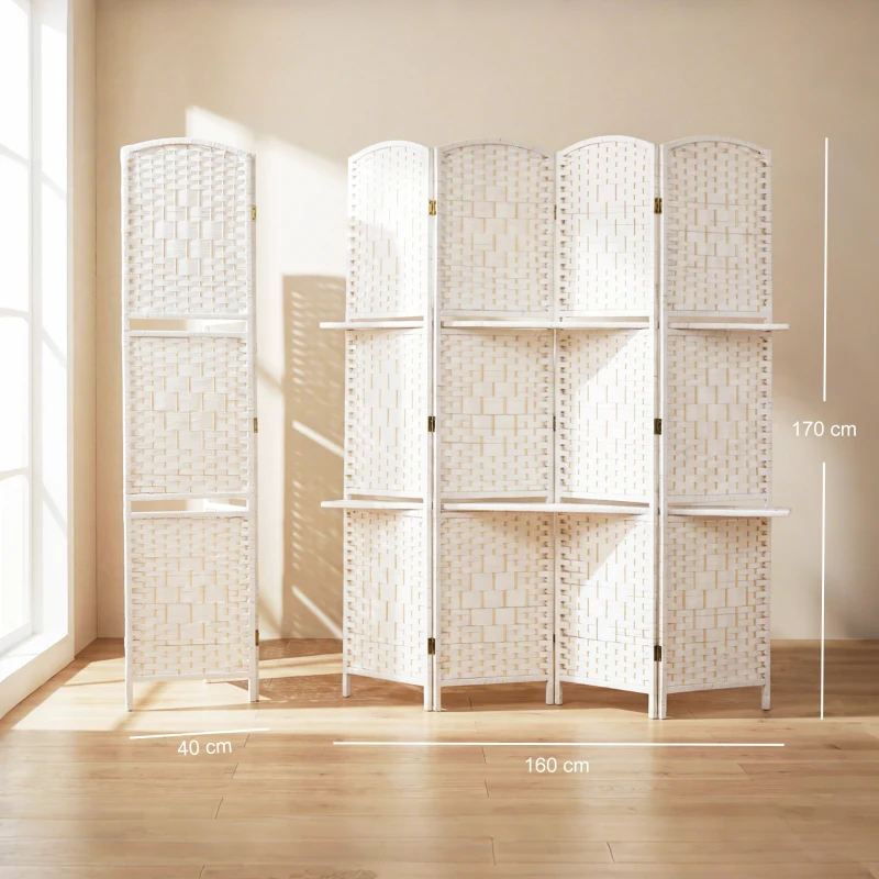 HOMCOM Freestanding Privacy Screen, 4 Panel Folding Room Divider for Living Room, Bedroom and Office, 160 x 170cm, White