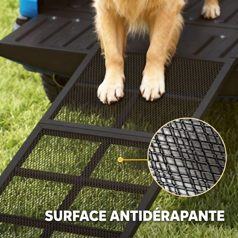 PawHut Rampe pour Chien Pliable en Acier, Escalier pour Chien avec Surface Antidérapante, Charge 180 kg, 191 x 50 x 4 cm, Noir