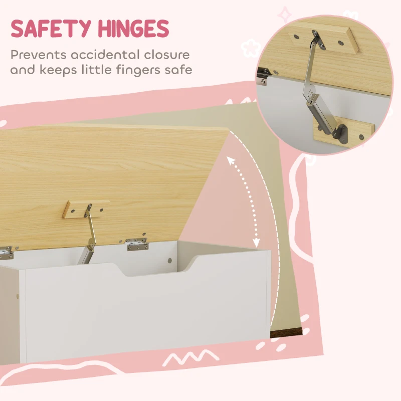 AIYAPLAY Toy Box with Lid, Toy Chest with Wheels and Safety Hinges, Toddler Storage Organiser for Playroom, Bedroom, White