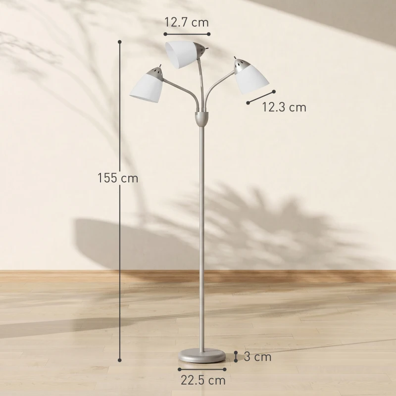 HOMCOM Arc Tree Floor Lamp with 3 Adjustable Rotating Lights, Industrial Standing Lamp with Steel Frame, Silver Tone