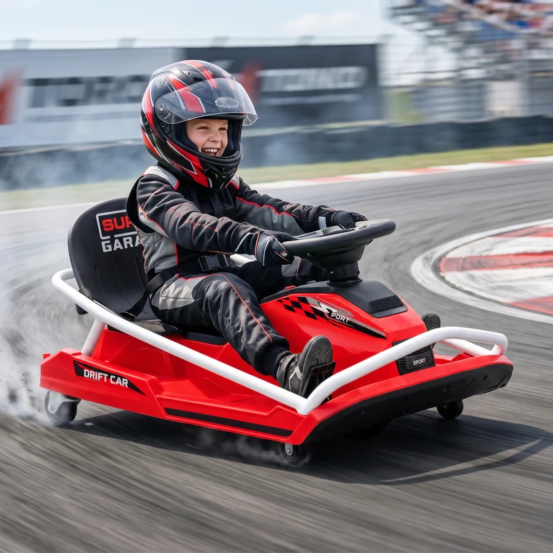 AIYAPLAY 24V Electric Go Kart for Kids with Drift Mode, 300W Brushless Motor, Soft Start and Dual Speed for Ages 6-10, Red