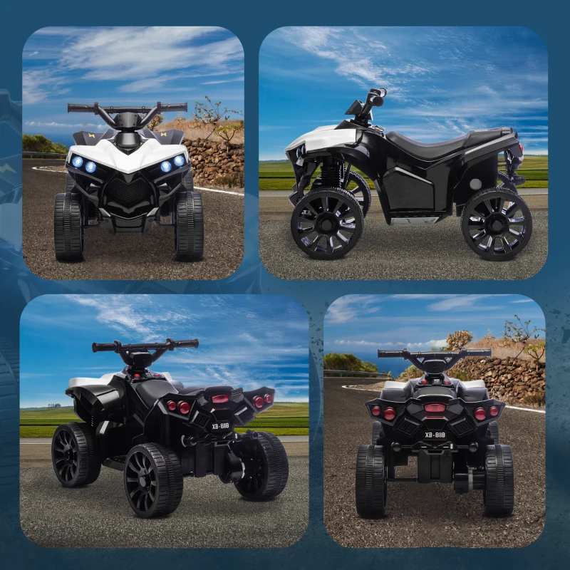 AIYAPLAY Quad Eléctrico para Niños 6 V Quad para Niños de 18 a 56 Meses Velocidad hasta 3 km/h Faros y Música 70x42x45 cm Blanco