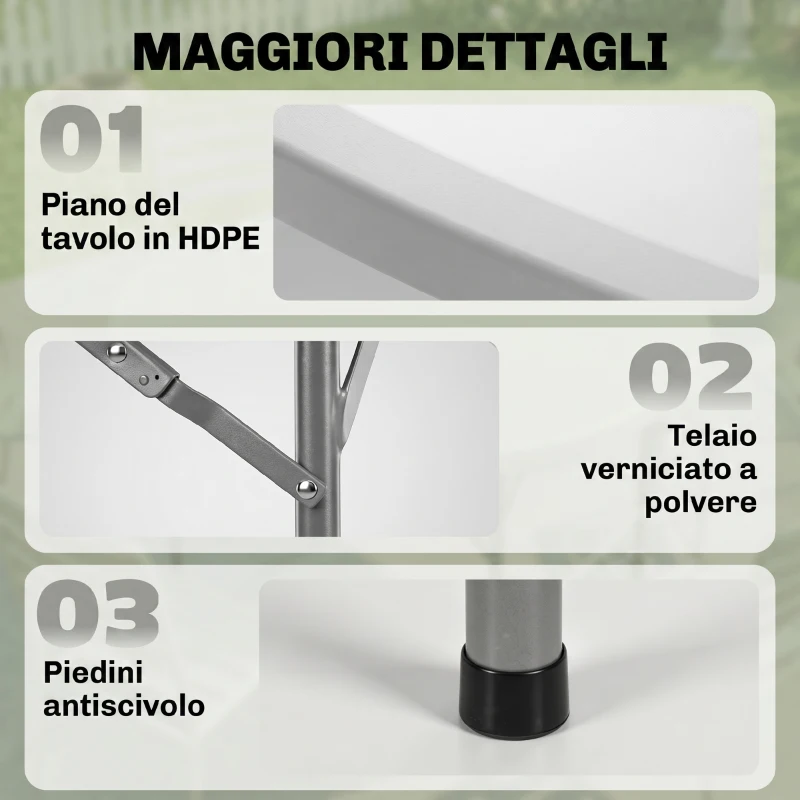 Outsunny Tavolo Pieghevole per Giardino e Campeggio, in Acciaio e HDPE, Ø122x73 cm, Grigio e Bianco