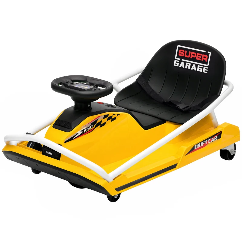 AIYAPLAY 24V Electric Go Kart for Kids with Drift Mode, 300W Brushless Motor, Soft Start and Dual Speed for Ages 6-10, Yellow
