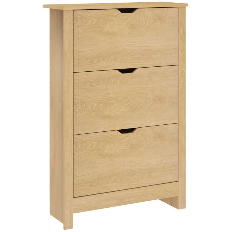 HOMCOM Dulap Slim pentru 18 Pantofi, 3 Sertare cu 2 Rafturi Reglabile, 72x26x112 cm, Lemn Natural
