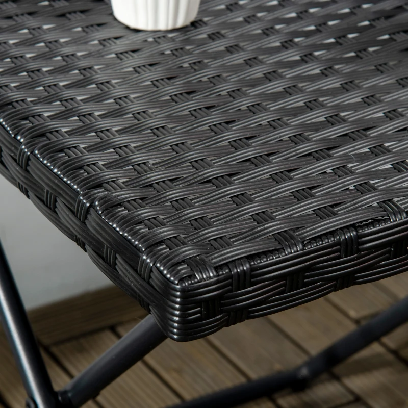Outsunny Tavolino da Giardino Pieghevole Salvaspazio in Rattan Sintetico e Acciaio, 40x40x40cm, Nero