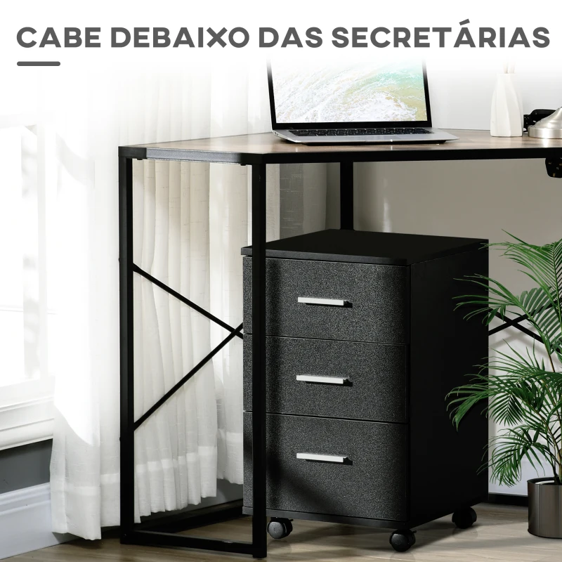 Vinsetto Bloco de Gavetas para Escritório Móvel de Arquivos com 3 Gavetas e Fechadura para Secretária Casa 40x40x61,5 cm Preto
