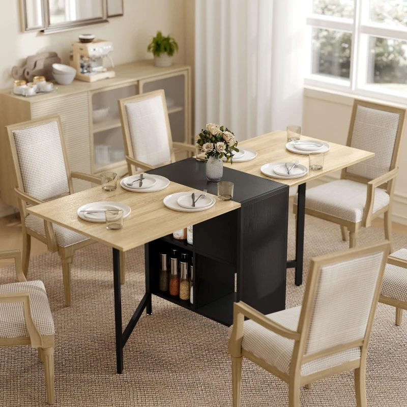 HOMCOM Mesa Plegable de Comedor con Alas Abatibles 4 Compartimentos 3 Formas para Cocina Salón 169x60x75 cm Natural Oscuro