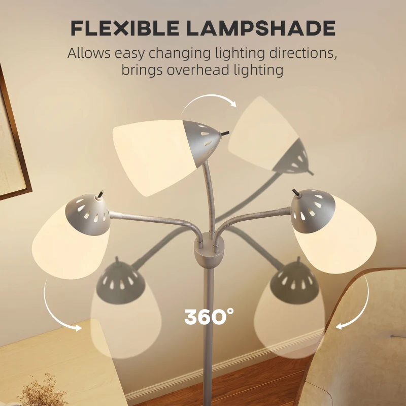 HOMCOM Arc Tree Floor Lamp with 3 Adjustable Rotating Lights and 3000K/4500K/6500K Colour Temperatures, Silver Tone