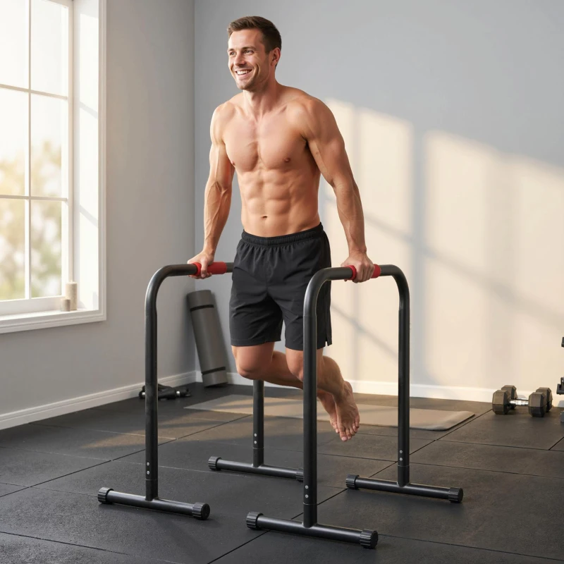 HOMCOM Barras Paralelas Training Soporte con Mango Extra Ancho para Flexiones Inclinadas Musculación Calistenia Dips 63x41x73 cm Negro