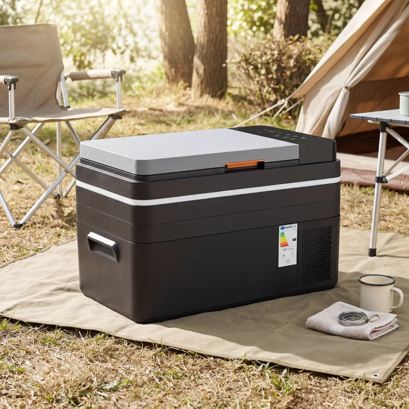 Outsunny Glacière Électrique Voiture 30L, Contrôle via Application, Modes MAX & ECO, 12V/240V, -20 à 20 °C, 62,3x37,8x37cm, Noir