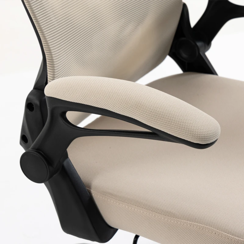 HOMCOM Cadeira de Escritório Ergonômica, Poltrona em Malha, Braços Rebatíveis, Altura Ajustável, Função de Inclinação, Bege