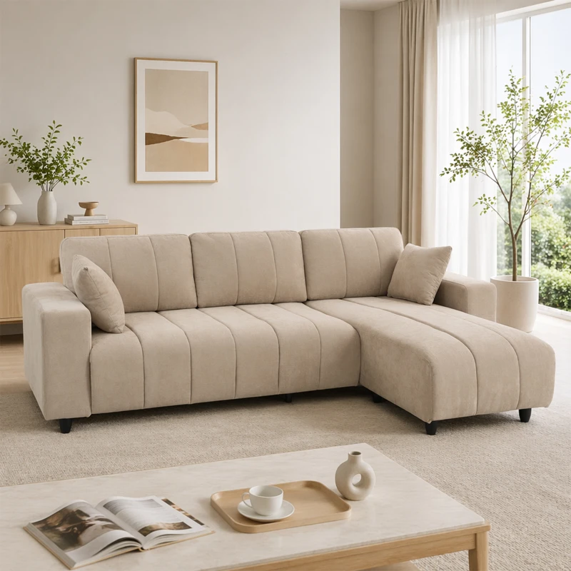 HOMCOM Divano angolare modulare 3 posti con penisola reversibile, 242 cm, beige