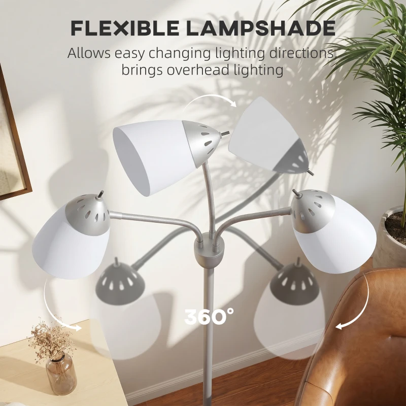 HOMCOM Arc Tree Floor Lamp with 3 Adjustable Rotating Lights, Industrial Standing Lamp with Steel Frame, Silver Tone