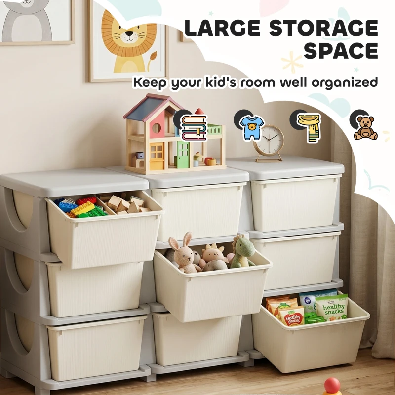HOMCOM Kids Storage Unit, with Nine Drawers - Cream