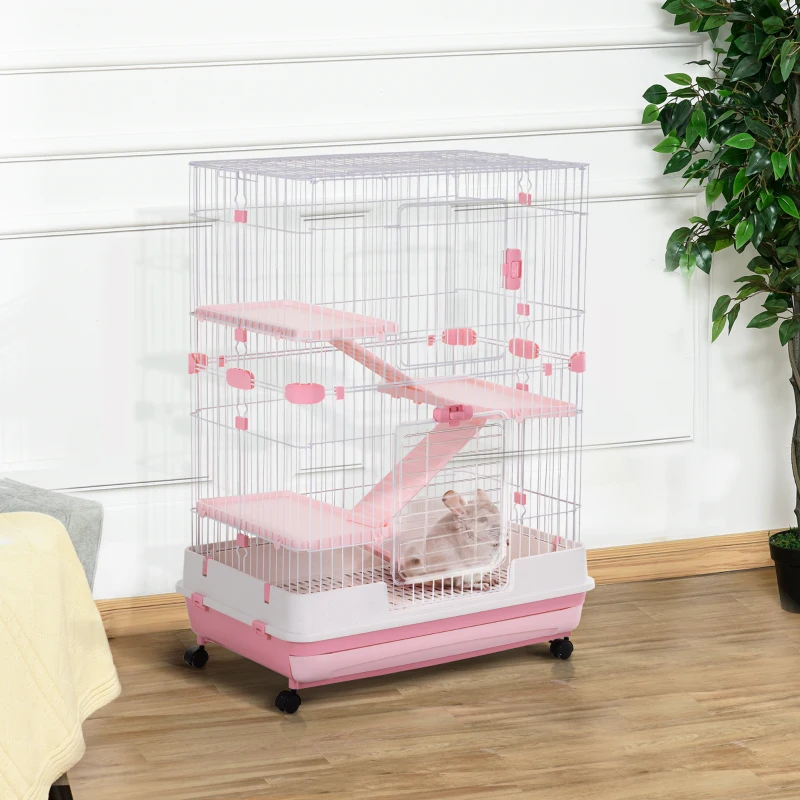 PawHut Cușcă Metalică cu 3 Niveluri, Metal, PP, Plastic, 81,2x52,7x114 cm, Negru