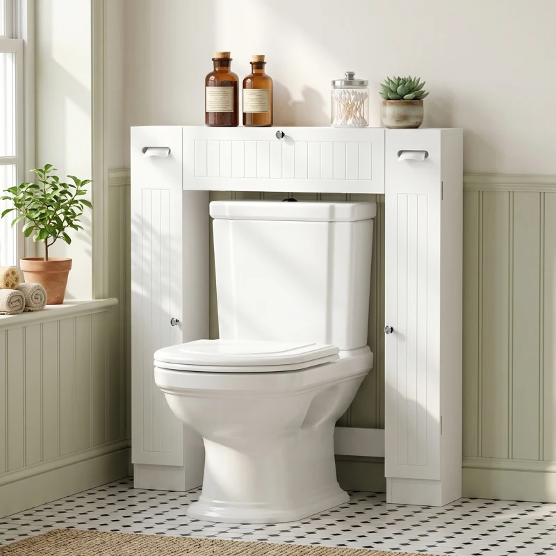 HOMCOM Mueble sobre Inodoro con 2 Armarios Cajón Abatible Portapapeles y Estantes Ajustables 88x18x98 cm Blanco