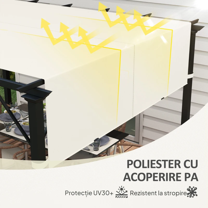Outsunny Husă pentru Foișor Pergolă 3x3 m din Poliester cu Buzunare și Curele, 488x122 cm, Crem Alb